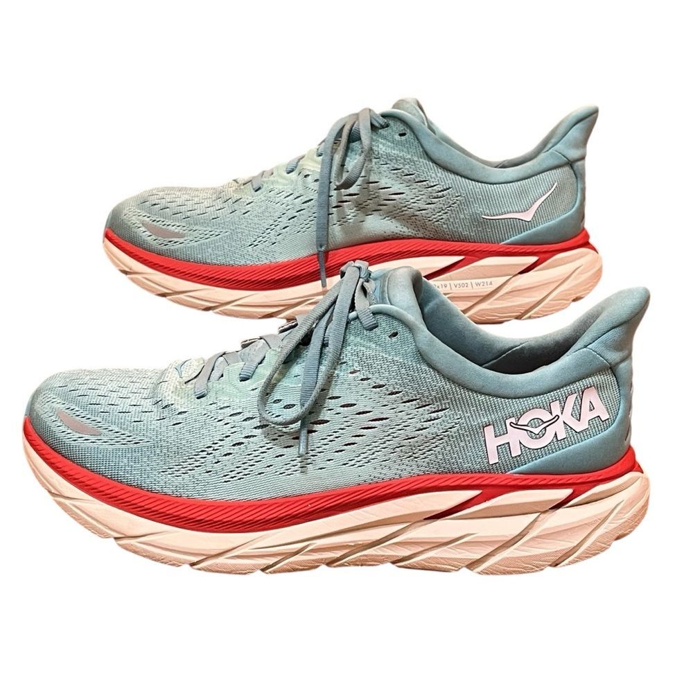 Hoka One One Sneakers Clifton 8 Light Blue Red Ning Shoes Performance Athletic - Picture 12 of 15